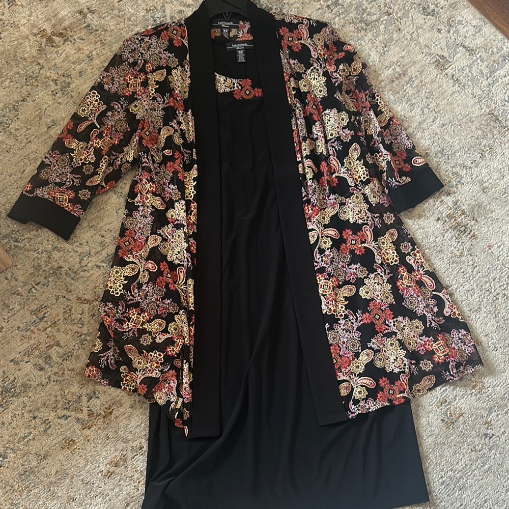 R&M Richards Black Dress with Floral Kimono